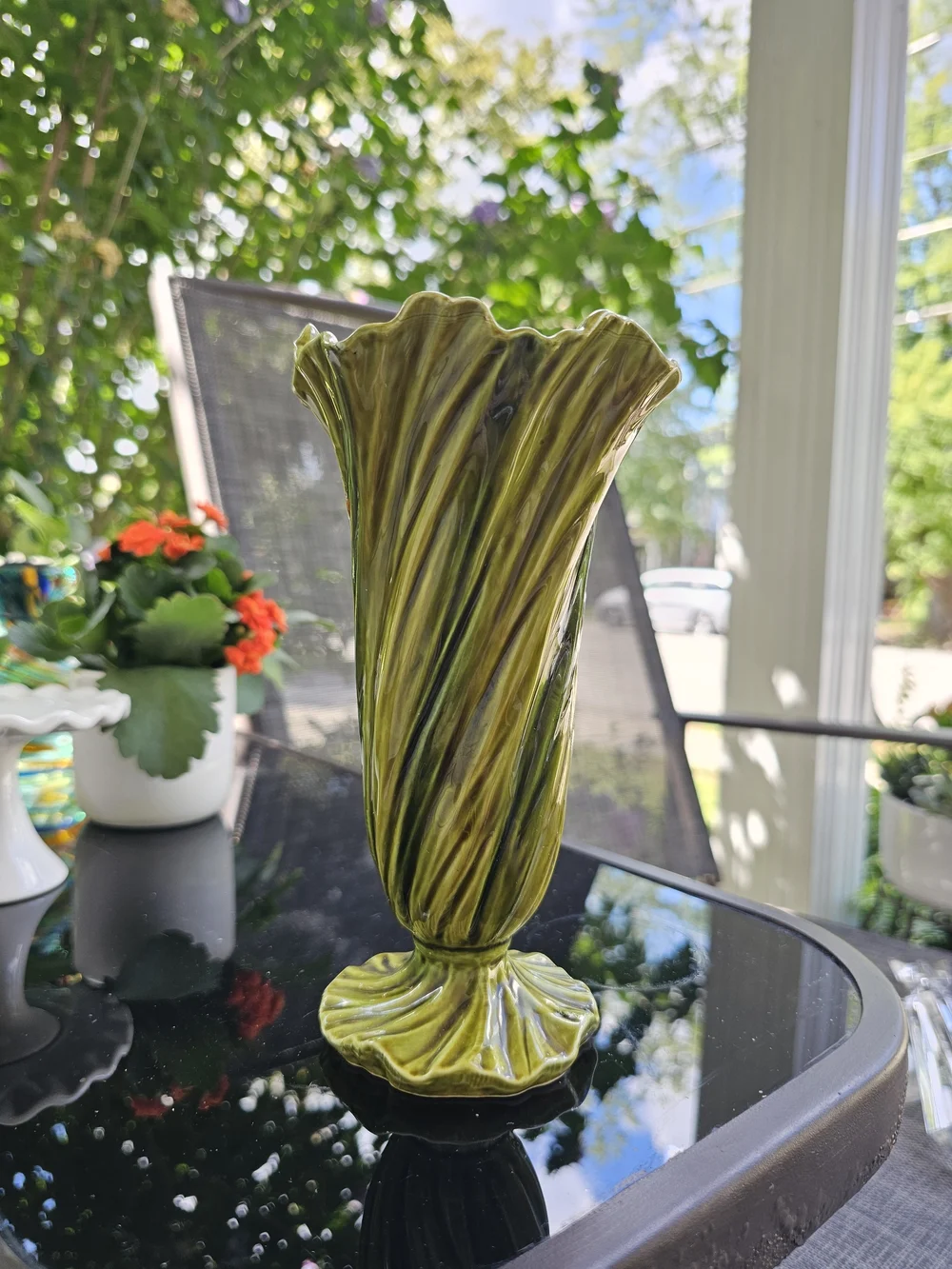 Vintage MCM Brody Sea Mist Green Swirl Ceramic Flower Vase Planter N-285